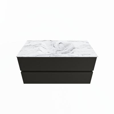 MONDIAZ VICA-DLUX 100cm badmeubel onderkast Urban 2 lades. Inbouw wastafel CLOUD midden 1 kraangat, kleur Glace.