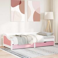 Slaapbank met 2 lades zonder matras IRUN 90x200 cm wit en roze - thumbnail