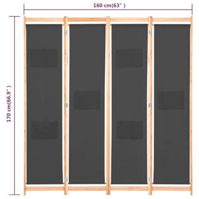 Kamerscherm met 4 panelen 160x170x4 cm stof grijs Kamerscherm met 4 panelen 160x170x4 cm stof grijs