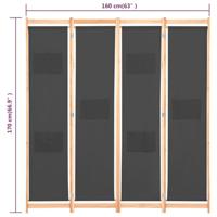 Kamerscherm met 4 panelen 160x170x4 cm stof grijs - thumbnail