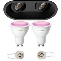 Pragmi Zano Pro - Inbouw Ovaal Dubbel - Mat Zwart - Kantelbaar - 185x93mm - Philips Hue - LED Spot Set GU10 - White and Color Ambiance - Bluetooth - thumbnail