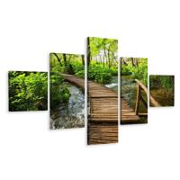 Schilderij - Houten pad door het bos, 5luik, premium print - thumbnail