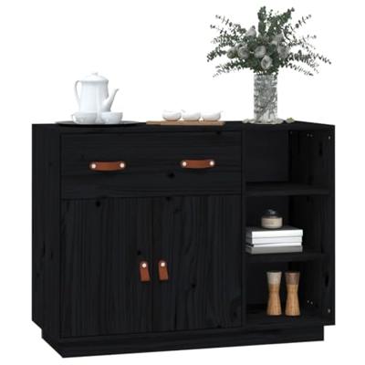 Dressoir 98,5x40x75 cm massief grenenhout zwart - thumbnail