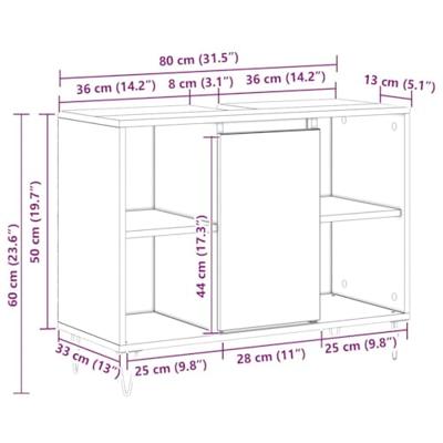 Badkamerkast met plank Oud hout 80 x 33 x 60 cm Bewerkt hout