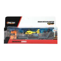 Toi-Toys metal vrachtwagen met oplegger en helikopter - thumbnail