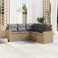 6-delige Loungeset met kussens poly rattan beige - thumbnail