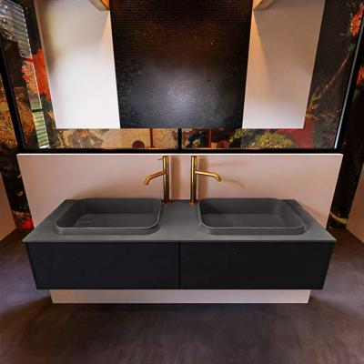 Badkamermeubelset Mondiaz Erin 150 cm met 2 Lades met RIDGE Wastafel Dubbel Dark grey met 2 kraangaten Greeploos Mat Urban Badkamermeubelset Mondiaz Erin 150 cm met 2 Lades met RIDGE Wastafel Dubbel Dark grey met 2 kraangaten Greeploos Mat Urban