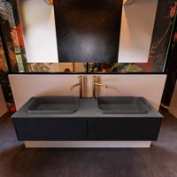 Badkamermeubelset Mondiaz Erin 150 cm met 2 Lades met RIDGE Wastafel Dubbel Dark grey met 2 kraangaten Greeploos Mat Urban - thumbnail