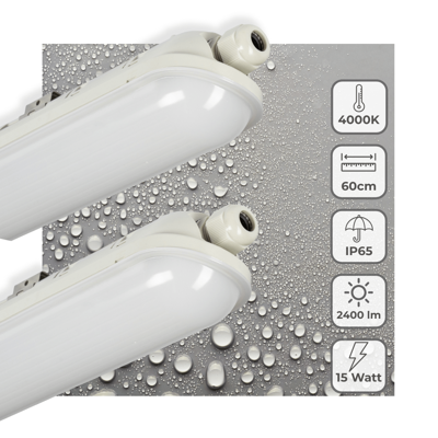 2 PACK - LED&apos;s Light Pro TL armatuur compleet 60 cm - Waterdicht - 2400 lm