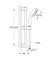 GROHE Vitalo Start 100 glijstangset - 60cm - ronde handdouche - 3 straalsoorten - gladde doucheslang - chroom/zwart 26032000 - thumbnail
