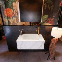 Badkamermeubelset Mondiaz Erin 80 cm met 1 Lade met RIDGE Wastafel Midden Linen met 1 kraangat Greeploos Mat Carrara - thumbnail