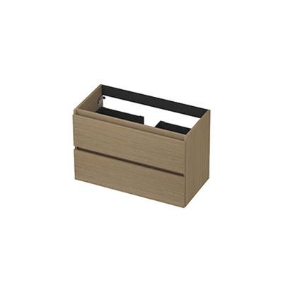 INK - Onderkast 2 Laden Greeploos met Houten Keerlijst - 800x400x520 Mm - Olijf Eiken