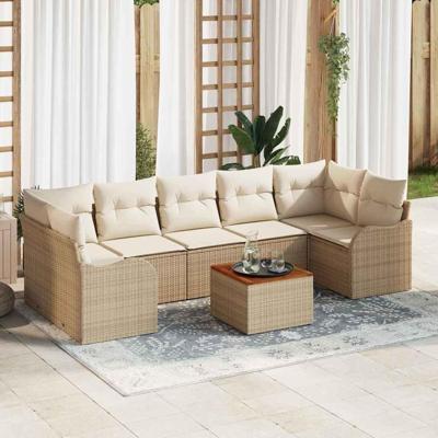 Tuinbankenset met kussen 8 pcs Beige poly rattan