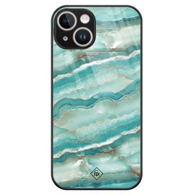 iPhone 14 glazen hardcase - Marmer azuurblauw