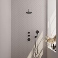 Inbouw Regendouche Set Brauer Black Edition Gebogen Wanduitloop Ronde Hoofddouche 20 cm Met Twee Stopkranen en Handdouche 3 Standen Mat Zwart Brauer - thumbnail