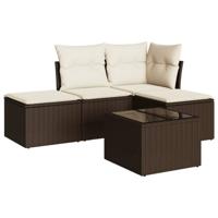 4-delige Loungeset met kussens poly rattan bruin - thumbnail