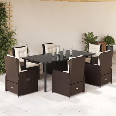 7-delige Tuinset met kussens poly rattan bruin