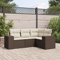 4-delige Loungeset met kussens poly rattan bruin - thumbnail