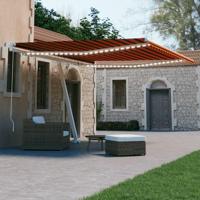 Luifel handmatig uittrekbaar met LED 400x300 cm oranje en bruin - thumbnail