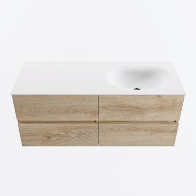 MONDIAZ VICA 120cm badmeubel onderkast Washed Oak 4 lades. Wastafel MOON rechts 1 kraangat, kleur Talc.