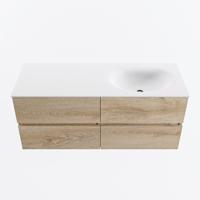 MONDIAZ VICA 120cm badmeubel onderkast Washed Oak 4 lades. Wastafel MOON rechts 1 kraangat, kleur Talc. - thumbnail