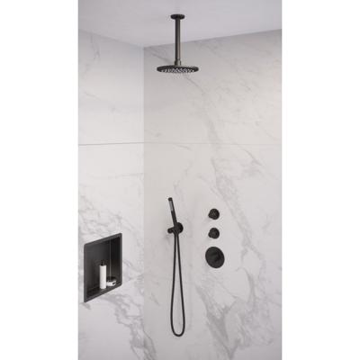Brauer Black Edition Thermostatische Regendoucheset Inbouw - Hoofddouche 20 cm - Handdouche Staaf - Doucheslang - Wandaansluitbocht - Mat Zwart