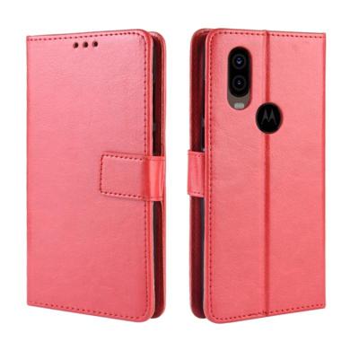 Retro Crazy Horse textuur horizontale Flip lederen draagtas voor Motorola MOTO One Vision met houder & kaartsleuven & fotolijstjes (rood)