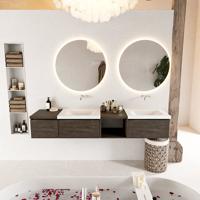 MONDIAZ BUKLA 200cm badmeubel met open module 40 rechts kleur Dark Brown met 3 lades. Wastafel CLOUD dubbel 0 kraangaten kleur Talc. - thumbnail