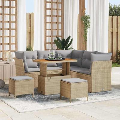 Tuinbankenset 8 pcs Beige poly rattan