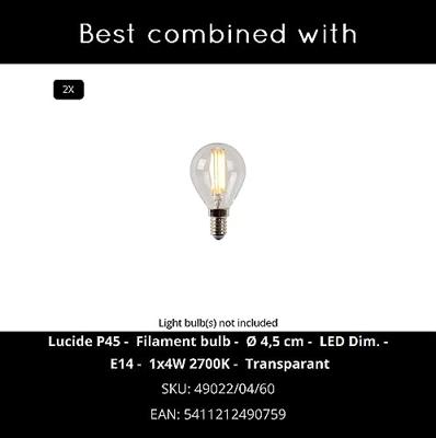 Lucide P45 - Filament lamp - Ø 4,5 cm - LED Dimb. - E14 - 1x4W 2700K - Transparant