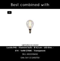 Lucide P45 - Filament lamp - Ø 4,5 cm - LED Dimb. - E14 - 1x4W 2700K - Transparant - thumbnail