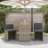 3-delige Bistroset met kussens poly rattan grijs - thumbnail