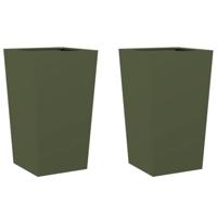 VidaXL Plantenbakken 2 st 45x45x75 cm staal olijfgroen - thumbnail