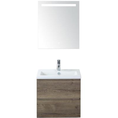 Vogue Badmeubelset 60 cm - Greeplijst in Kleur - Tabacco - Keramische Wastafel Wit 1 Kraangat met Sence Spiegel