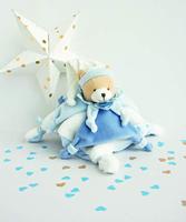Vierkante knuffel 27 cm petit chou beer - DOUDOU ET COMPAGNIE blauw - thumbnail