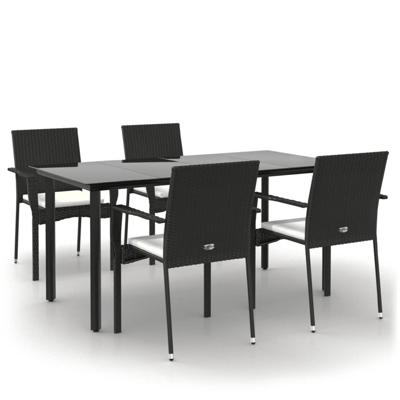 5-delige Tuinset met kussens poly rattan zwart