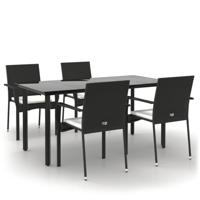 5-delige Tuinset met kussens poly rattan zwart - thumbnail
