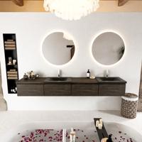 MONDIAZ BUKLA 240cm badmeubel met module 60 links kleur Dark Brown met 4 lades. Wastafel CLOUD dubbel 2 kraangaten kleur Urban. - thumbnail