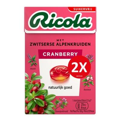 Ricola - Cranberry Suikervrij Duopack - 10x 2x 50g