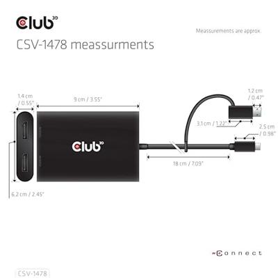 club3D USB-C Adapter [1x USB-C stekker, USB-A-stekker - 2x DisplayPort bus] CSV-1478 0.18 m