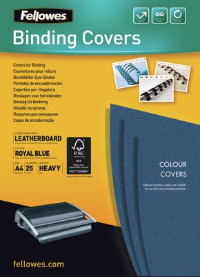 Fellowes omslagen, ft A4, karton lederlook, 250 micron, pak van 25 stuks, blauw Fellowes omslagen, ft A4, karton lederlook, 250 micron, pak van 25 stuks, blauw