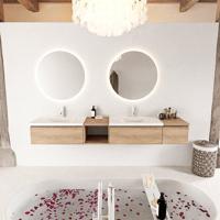 MONDIAZ BUKLA 240cm badmeubel met open module 40 links kleur Washed Oak met 3 lades. Wastafel CLOUD dubbel 2 kraangaten kleur Talc. - thumbnail