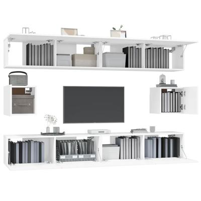 6-delige Tv-meubelset bewerkt hout wit - thumbnail