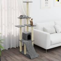 Kattenmeubel met sisal krabpalen 155 cm lichtgrijs - thumbnail