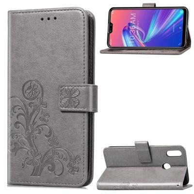 Lucky Clover bloemen patroon leergeval aangedrongen ASUS ZB631KL met houder & kaartsleuven & portemonnee & Hand Strap (grijs)