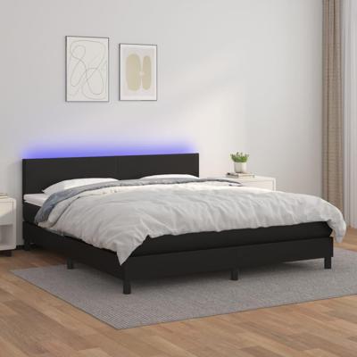 Boxspring met matras en LED kunstleer zwart 180x200 cm