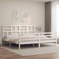 Bedframe met hoofdbord massief hout wit - thumbnail