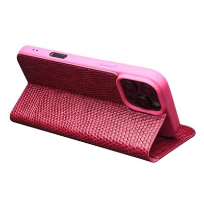 Qialino iPhone 16 Pro hoesje - Leren bookcase - Croco Roze Qialino iPhone 16 Pro hoesje - Leren bookcase - Croco Roze