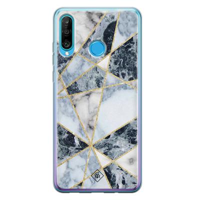 Huawei P30 Lite siliconen hoesje - Marmer blauw