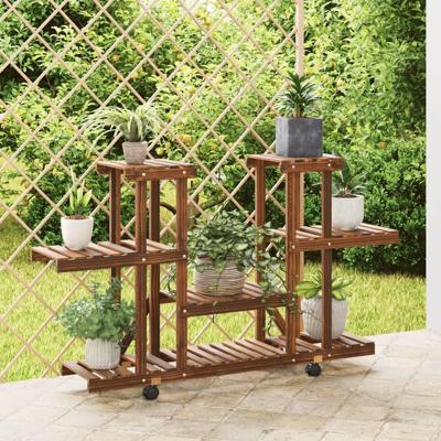 VidaXL Plantenstandaard met wielen 110x25x78 cm massief vurenhout